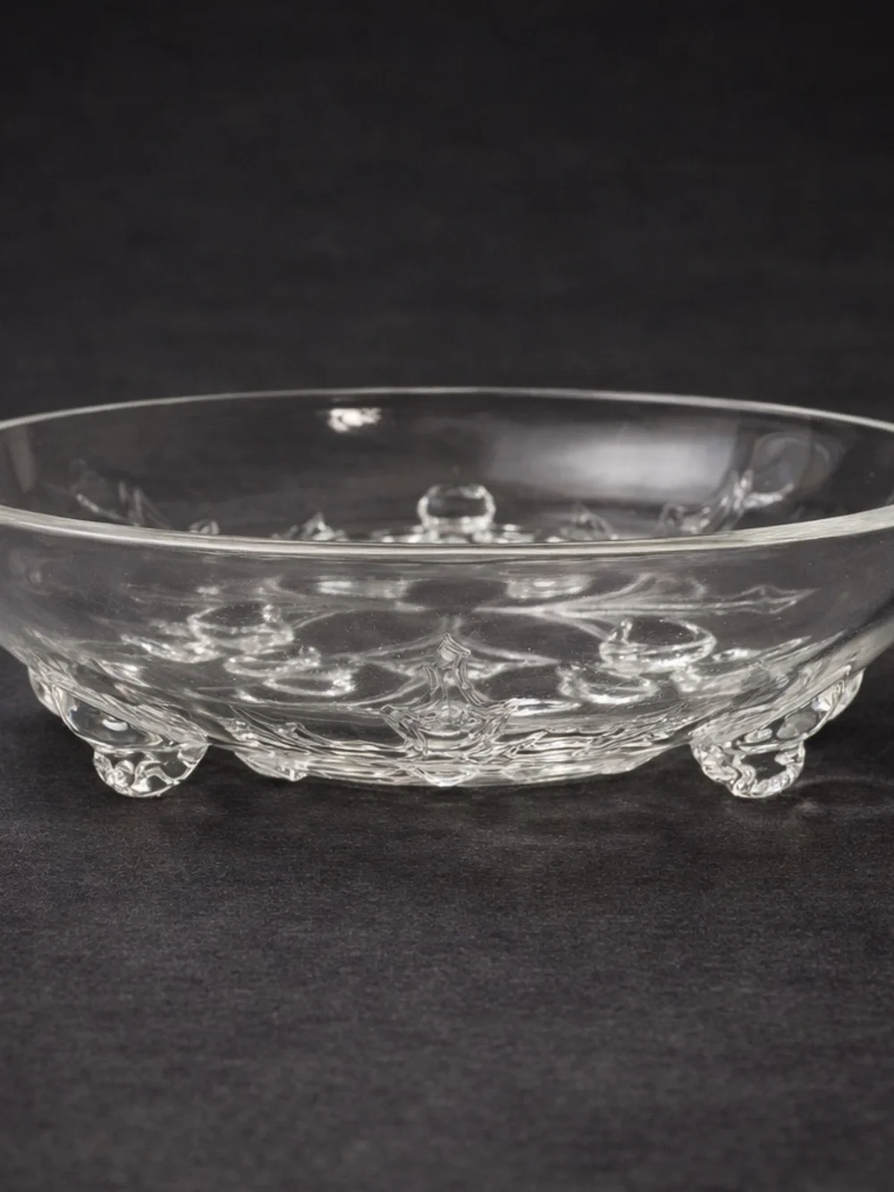 Clear Glass Footed Serving Bowl with Decorative Motif